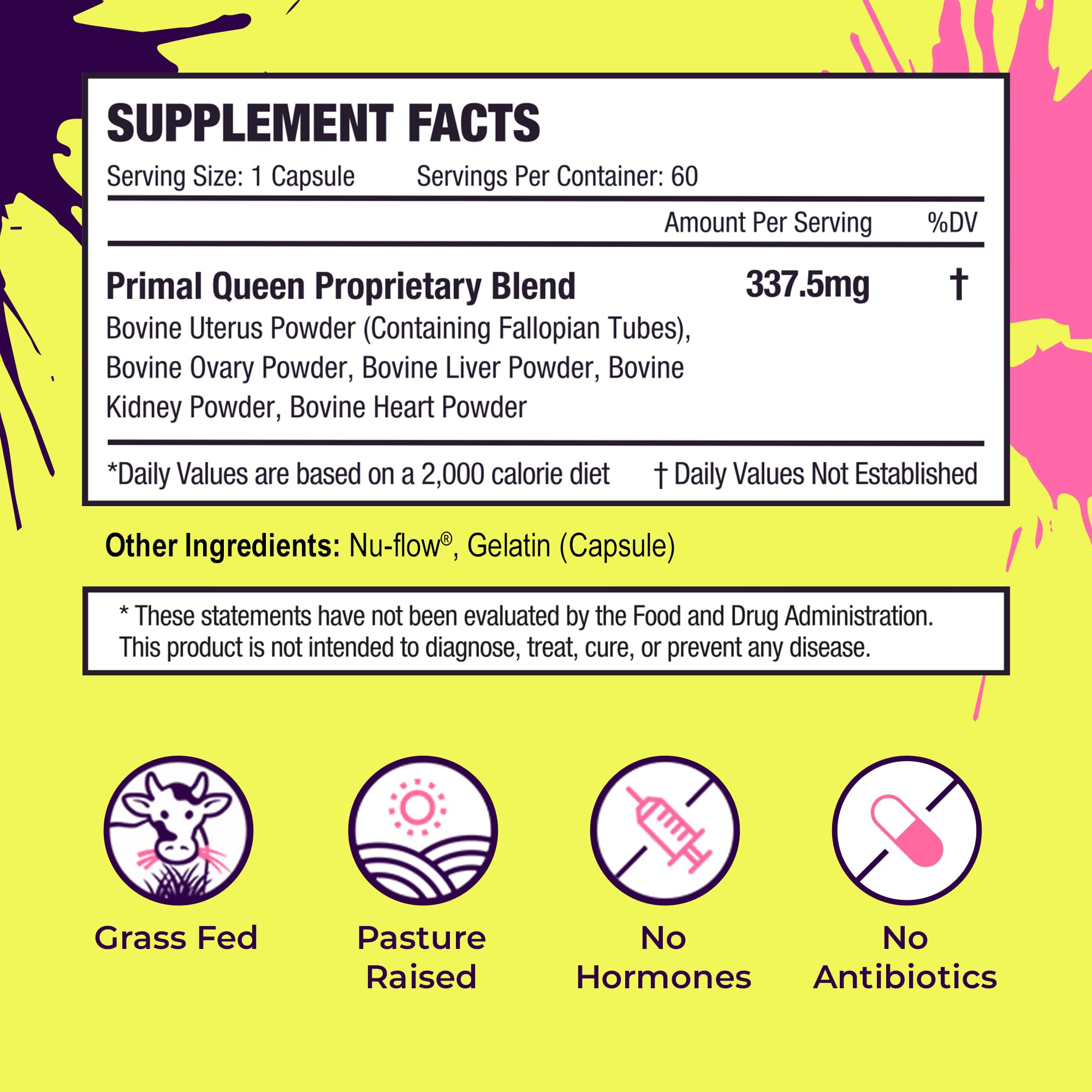 Primal Queen Female-Optimized Beef Organ Superfood Supplement (Beef Liver, Kidney, Heart, & 3 More) - 100% Grass Fed, Pasture Raised - 3rd Party & Clinically Tested