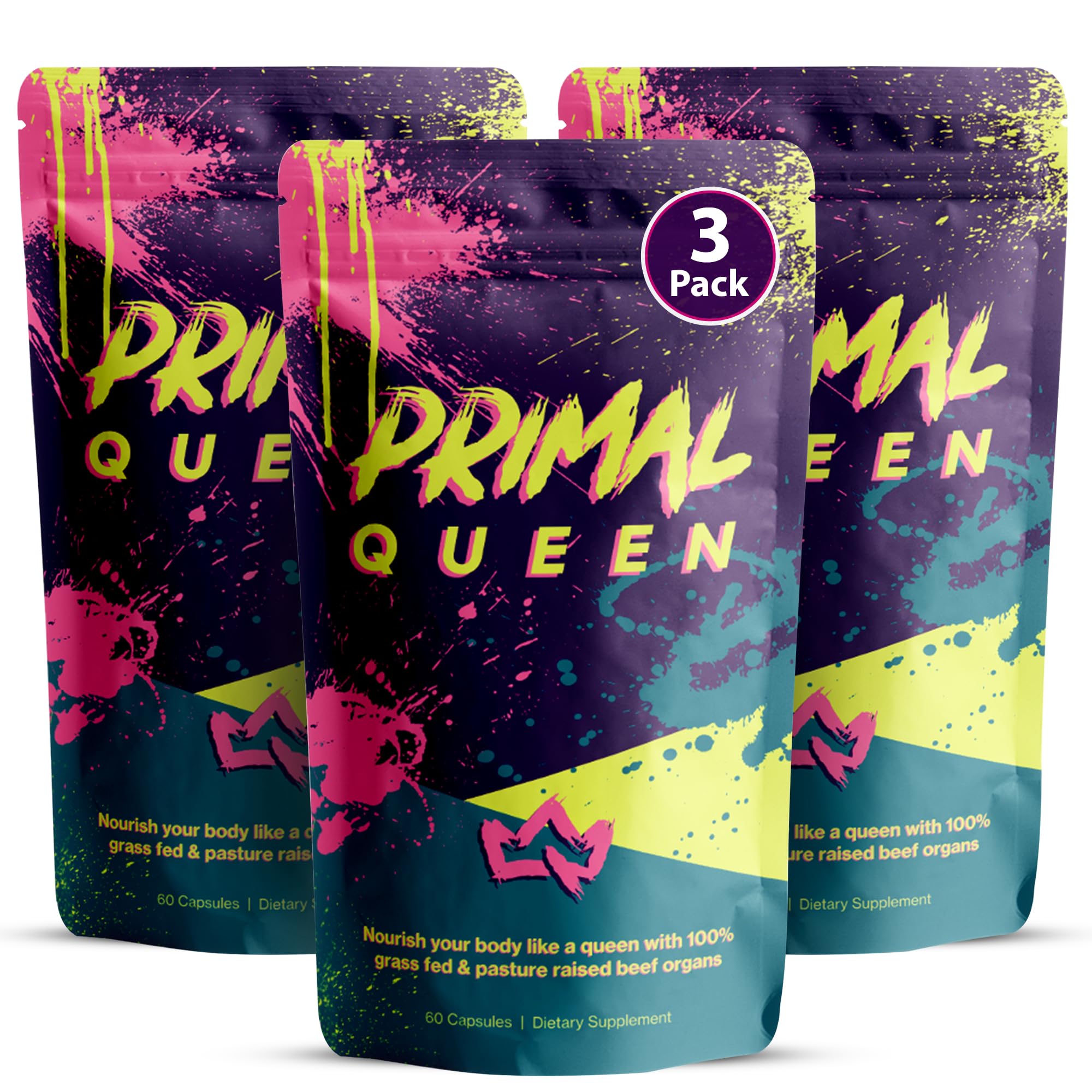 Primal Queen Female-Optimized Beef Organ Superfood Supplement (Beef Liver, Kidney, Heart, & 3 More) - 100% Grass Fed, Pasture Raised - 3rd Party & Clinically Tested