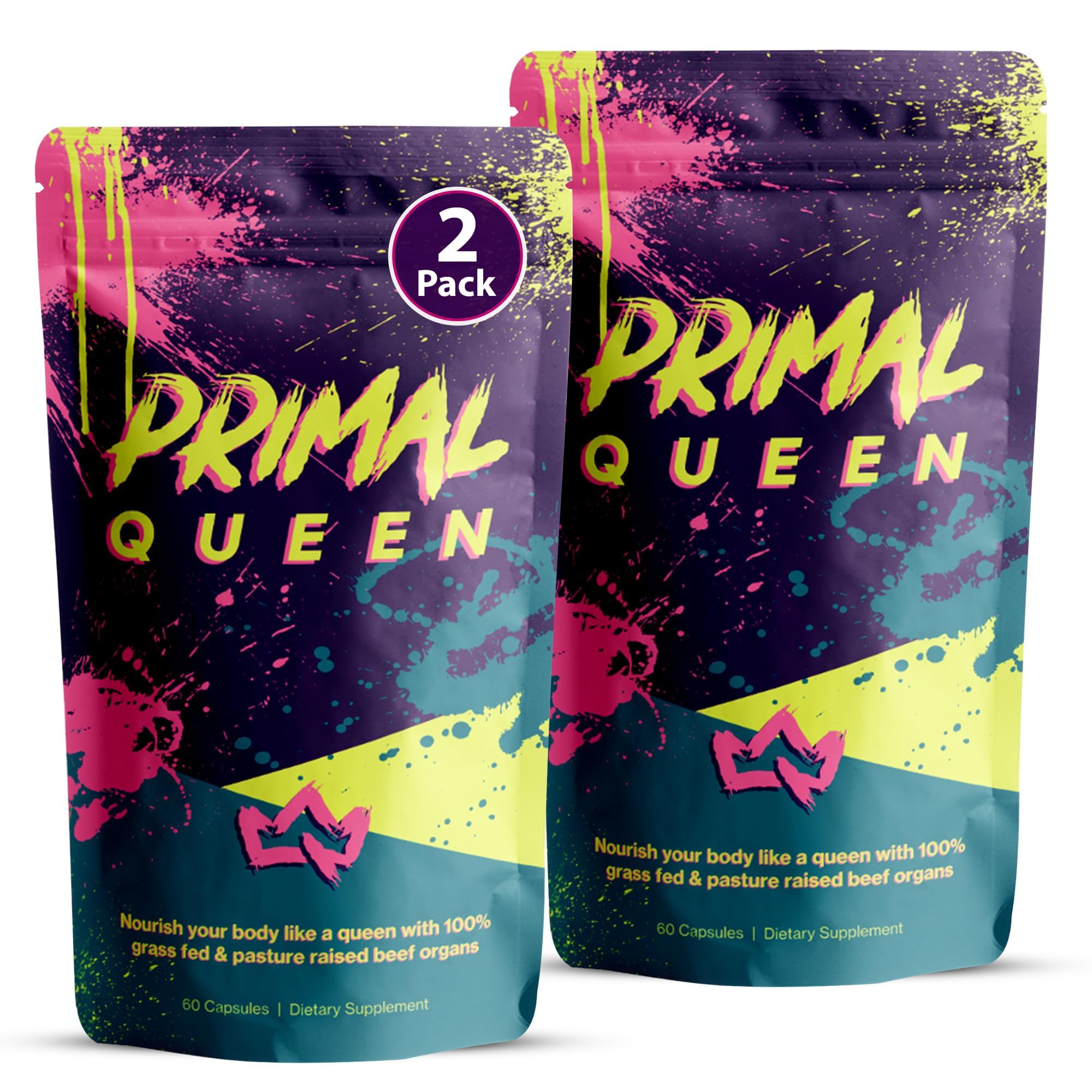 Primal Queen Female-Optimized Beef Organ Superfood Supplement (Beef Liver, Kidney, Heart, & 3 More) - 100% Grass Fed, Pasture Raised - 3rd Party & Clinically Tested