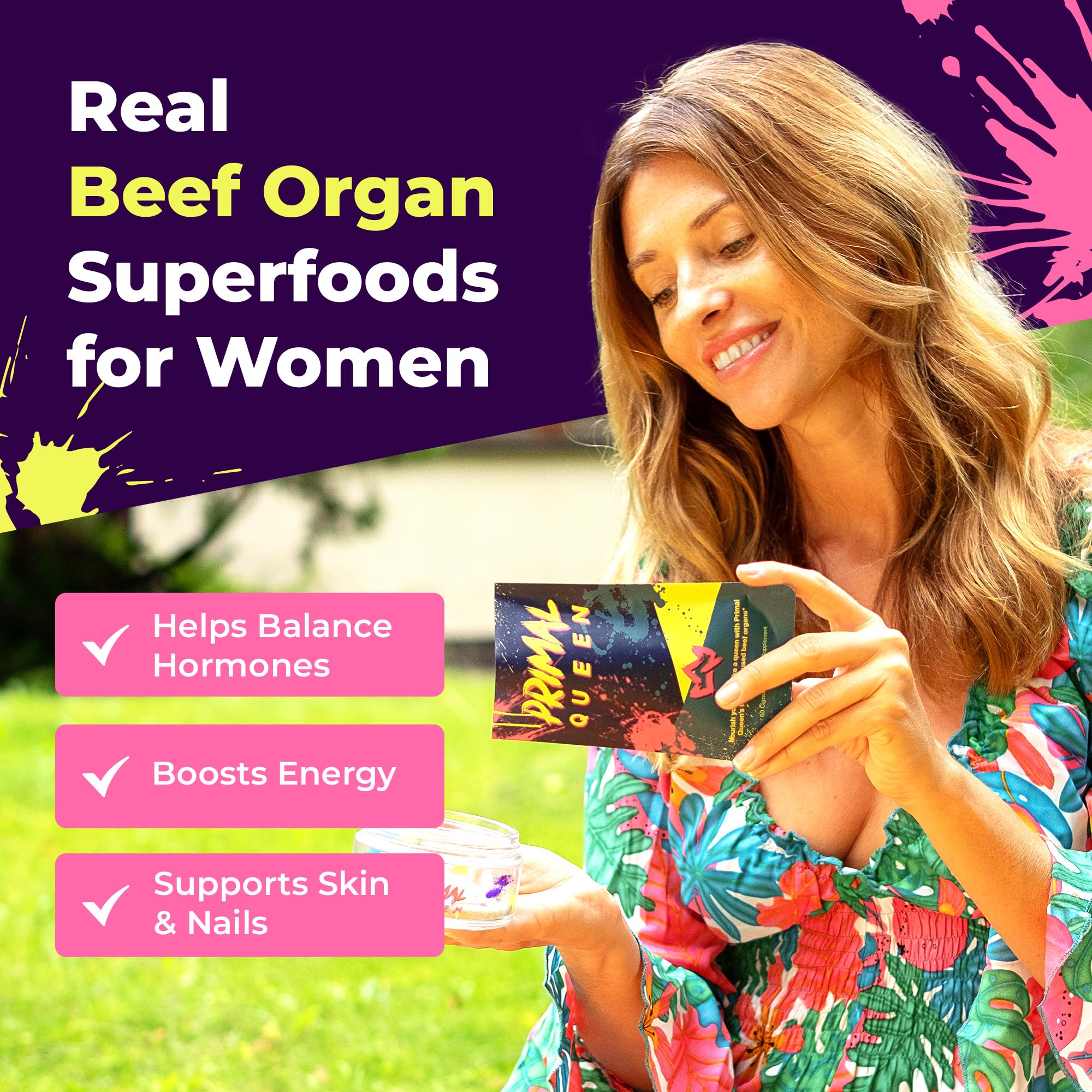 Primal Queen Female-Optimized Beef Organ Superfood Supplement (Beef Liver, Kidney, Heart, & 3 More) - 100% Grass Fed, Pasture Raised - 3rd Party & Clinically Tested